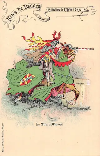 Mittelalter Tracht Fetes de Brügge 1907 Sire d'Argueil F Van Acker Postkarte C416