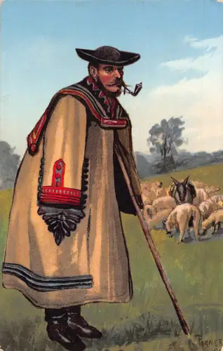 Ungarischer Schäferhund Trachtenpfeife Rauchen Posner Kunst Postkarte C416