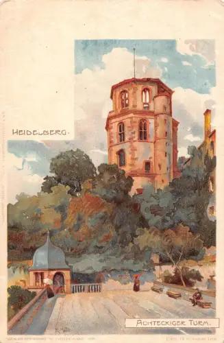 Deutschland Heidelberg Achteckiger Turm Turm Chromo Litho Postkarte C416