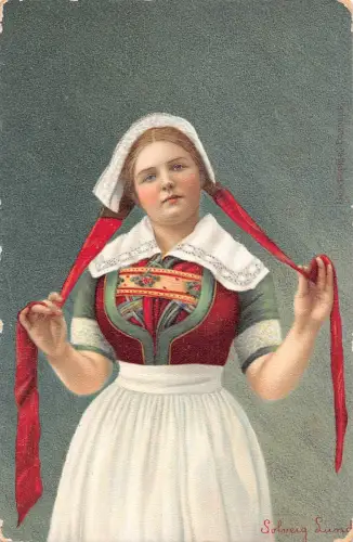Ethnische traditionelle Tracht des norwegischen Mädchens Solveig Lund Kunst Postkarte C416