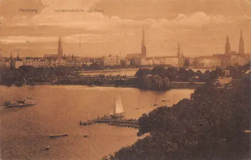 Deutschland Hamburg 1915 Lombardsbrücke mit Stadtbrücke Vintage Postkarte