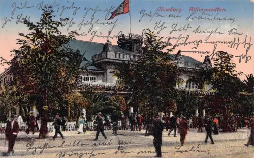 Deutschland Hamburg 1918 Alserpavillon Pavillon Flagge Vintage Postkarte