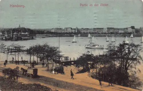 Deutschland Hamburg 1907 Partie und die Alster Segelboote Vintage Postkarte