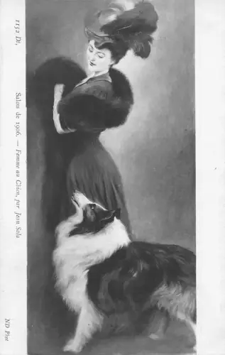 L464 Salon de 1906 Frau mit Hund von Jean Sala Postkarte