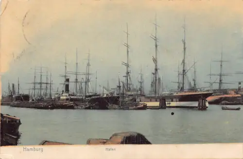 Deutschland Hamburg 1908 Hafen Hafen Dampfschiffe Postkarte
