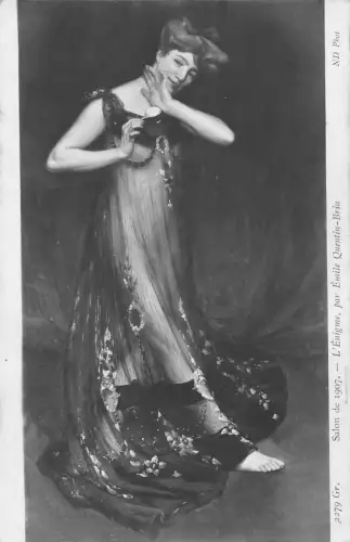 L464 Salon de 1907 Frau im durchsichtigen Kleid von Emile Quentin Brin Postkarte