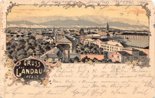 Deutschland Gruss aus Landau Pfalz Jugendstil Blumen 1901 Postkarte C416