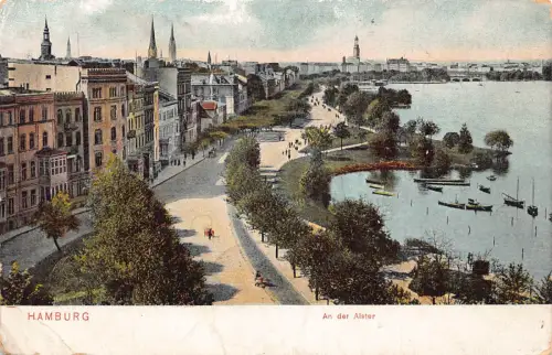 Deutschland Hamburg 1905 An der Alster Vintage Postkarte