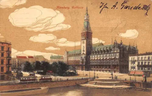 Deutschland Hamburg 1913 Rathaus Rathaus Straßenbahn Vintage Postkarte