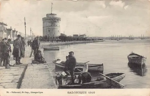 Griechenland 1916 Weißer Turm in Thessaloniki Fischerboote 1. Weltkrieg Feldpostkarte C416