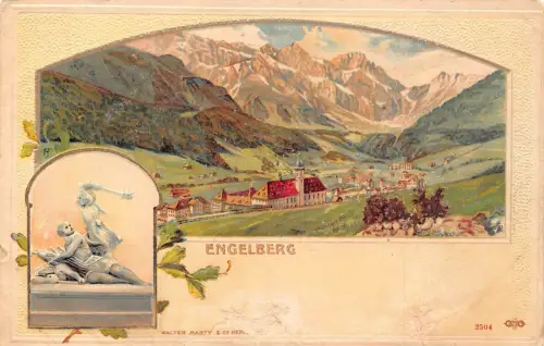 Schweiz Engelberg Gesamtansicht Statue geprägt Vintage Postkarte C417