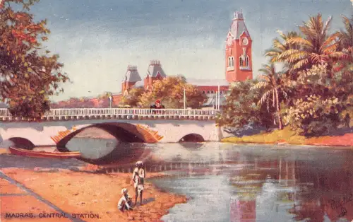 Indien Madras Hauptbahnhof Brücke Vintage Postkarte C417