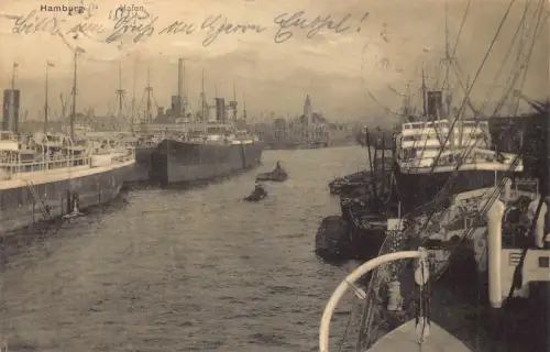 Deutschland Hamburg 1911 Hafen Dampfschiffe Vintage Postkarte
