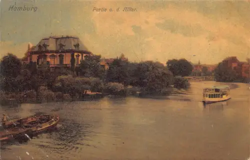Deutschland Hamburg 1905 Parie ad Alster Flussboot Vintage Postkarte