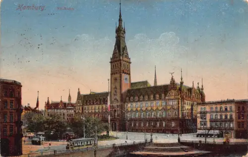 Deutschland Hamburg 1920 Rathaus Rathaus Straßenbahn Vintage Postkarte