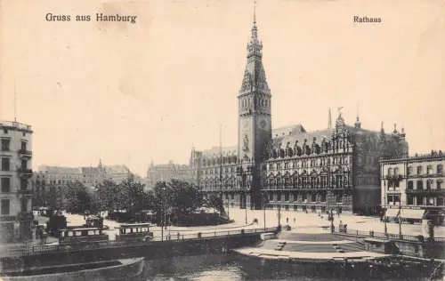 Deutschland Hamburg 1917 Gruss aus Hamburg Rathaus Straßenbahn Vintage Postkarte