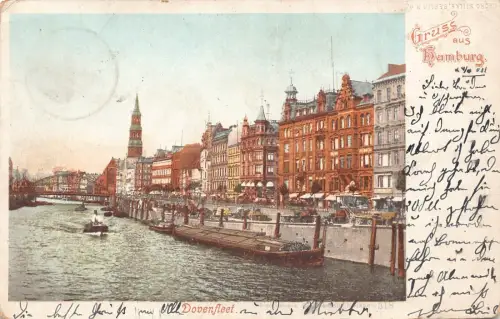 Deutschland Hamburg 1901 Gruss aus Hamburg Dovenfleet Boats Vintage Postkarte