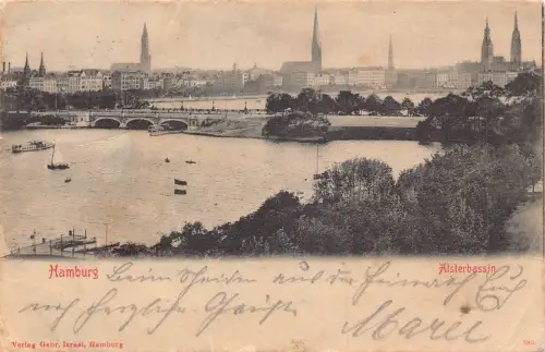 Deutschland Hamburg 1902 Alsterbassin Brücke Vintage Postkarte