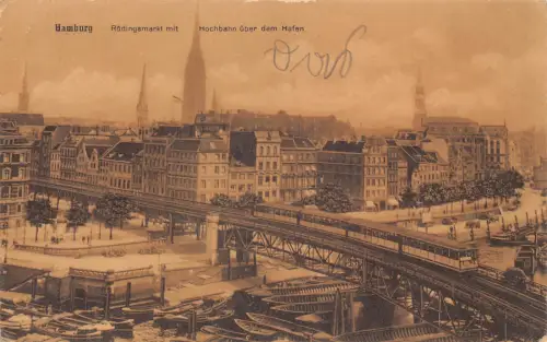 Deutschland Hamburg 1917 Roedingsmarkt Zug über Hafen 1. Weltkrieg Feldpostkarte