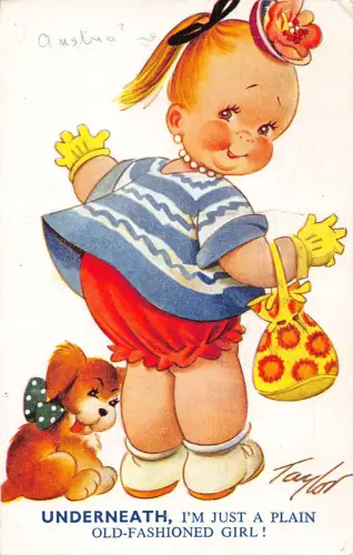 Bamforth Kinder Comic 1955 Mädchen & Hund darunter einfache altmodische Postkarte