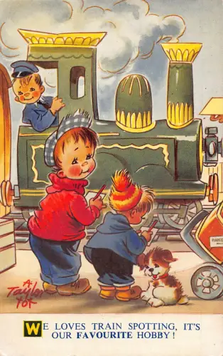 Bamforth Kinder Comic Jungen Zeichnung Dampfzug Schaffner Hund Postkarte