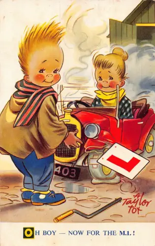 Bamforth Kinder Comic 1961 Mekanischer Junge Mädchen lernt Auto fahren Postkarte