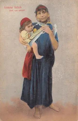 Ägyptische einheimische Mutter mit Baby traditionelle Kleidung ethnische Volkstyp Postkarte