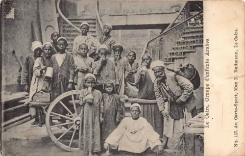 Ägypten Kairo Gruppe arabischer Jungen und älterer Mann Wagen Keramik ethnische Postkarte