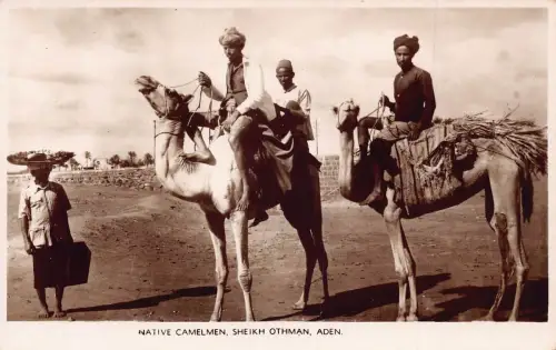 A613 Jemen Aden Ureinwohner Kamelmänner Scheich Othman ethnische RPPC Postkarte