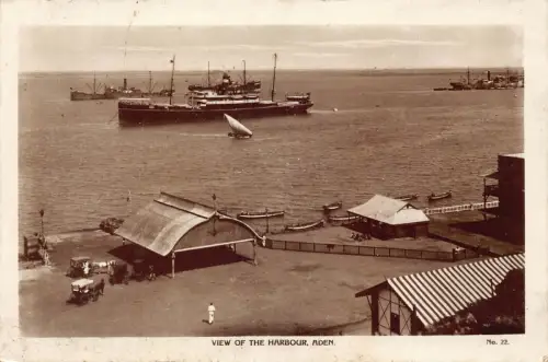A613 Jemen Aden TView of the Harbour Steamboat RPPC Postkarte