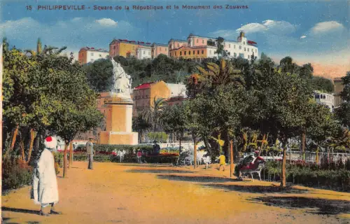 A615 Algerien Philippeville Skikda Square de Republique Monument Zouaves Postkarte