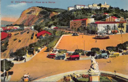 A615 Algerien Philippeville Skikda Place de a Marine Trucks Postkarte