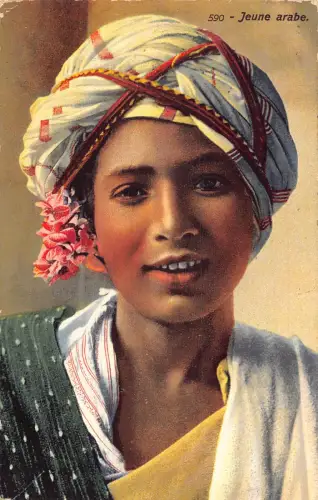 A617 Algerien 1914 Jeune Arabe Native Girl with Turban Flowers Ethno Postcard