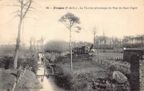 Frankreich Fruges Traxene du Pont du Saint Esprit Dampflok 1918 WWI Postkarte B849