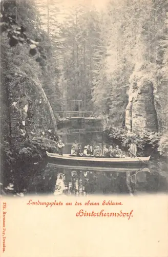 A626 Deutschland Landungsplatz an oberer Schleuse Hinterhermsdorf Boot Postkarte