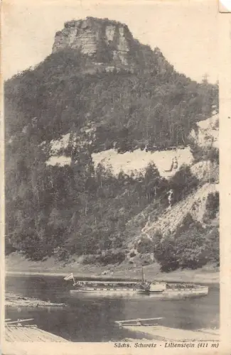 A626 Deutschland Saechs Schweiz Lilienstein Dampfschiff Vintage Postkarte