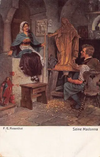 A629 Kunst von FE Rosenthal Seine Madonna Skulptur Frau Vintage Postkarte