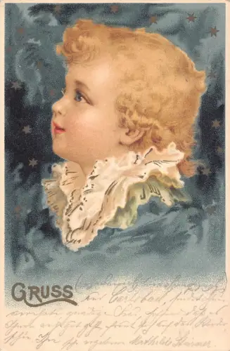 A632 Gruss 1899 Baby Junge Profil Portrait Sterne Litho Vintage Postkarte