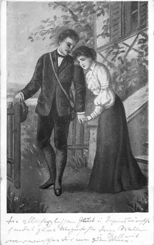 A632 Liebesroman 1904 Mann verlässt Frau trauert trauriges Paar Vintage Postkarte