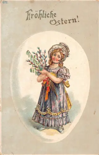 A631 Ostergrüße 1910 blondes Mädchen Muschi Weide Ei geprägte Postkarte
