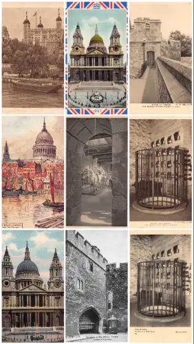 England St Paul's Cathedral Tower of London Lot 9 Vintage Postkarten B863