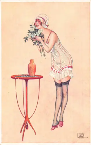 L468 Glamour G. Leonnec Boudoir Intimität gewagte Vintage Postkarte