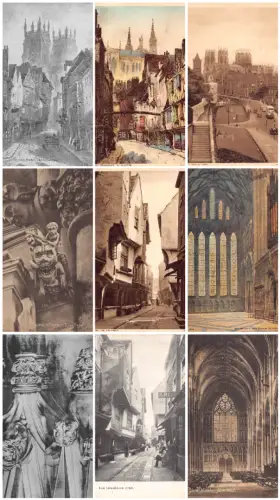 England York City Walls Shambles etc Lot 9 Vintage Postkarten B869