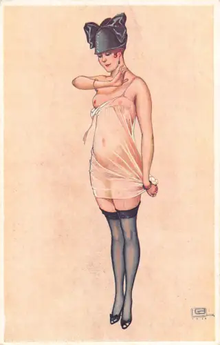 L468 Glamour G. Leonnec Boudoir Intimität Akt gewagte Vintage Postkarte