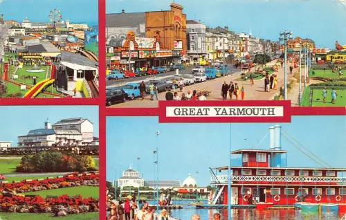 A636 England Great Yarmouth Multi-View Playground Cars Avenue Vintage Postkarte