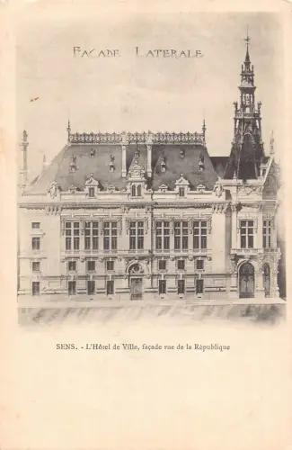 C096 Frankreich Sens L'Hotel de Ville Fassade Rue de la Republique Vintage Postkarte