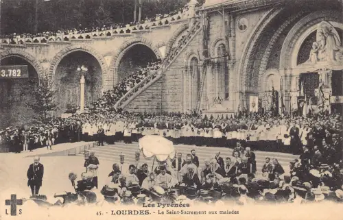 C098 Frankreich Lourdes Le Saint Sacrement aux malades Vintage Postkarte