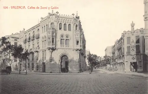B017 Spanien Valencia Calles de Sorni y Colon Vintage Postkarte