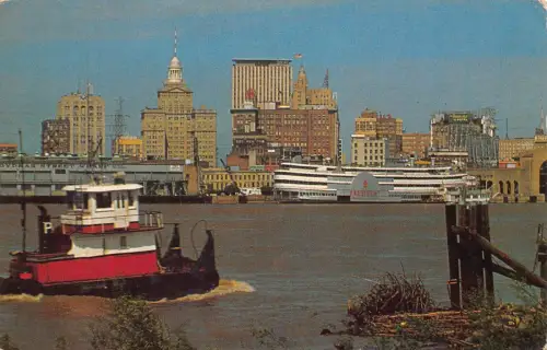 B021 USA 1965 Schiffe Skyline New Orleans Louisiana Vintage Postkarte