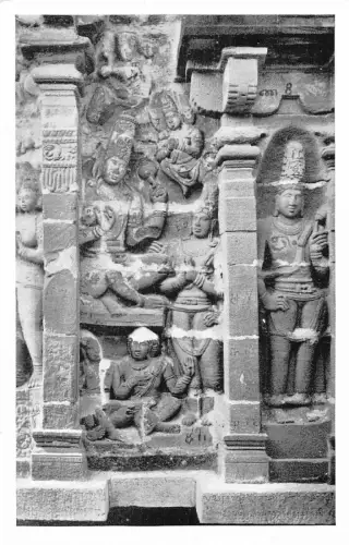 B023 Indien Kanchipuram Vaikuntha Perumal Tempel Skulpturen im Heiligtum Postkarte